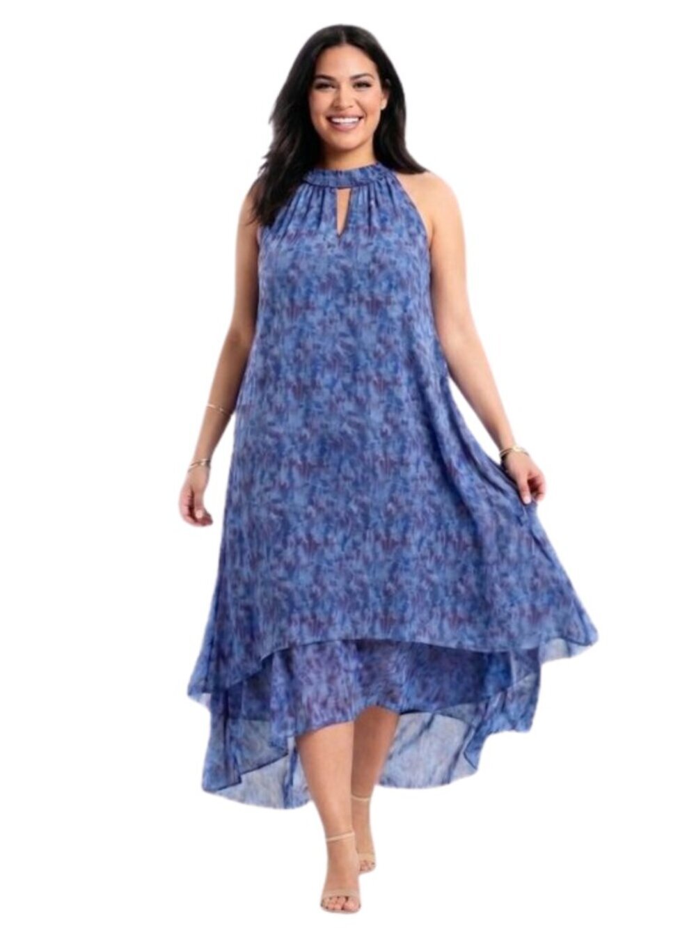 Mlle Gabrielle Blue Layered Maxi Dress Size L Keyhole Neckline Boho Cottagecore